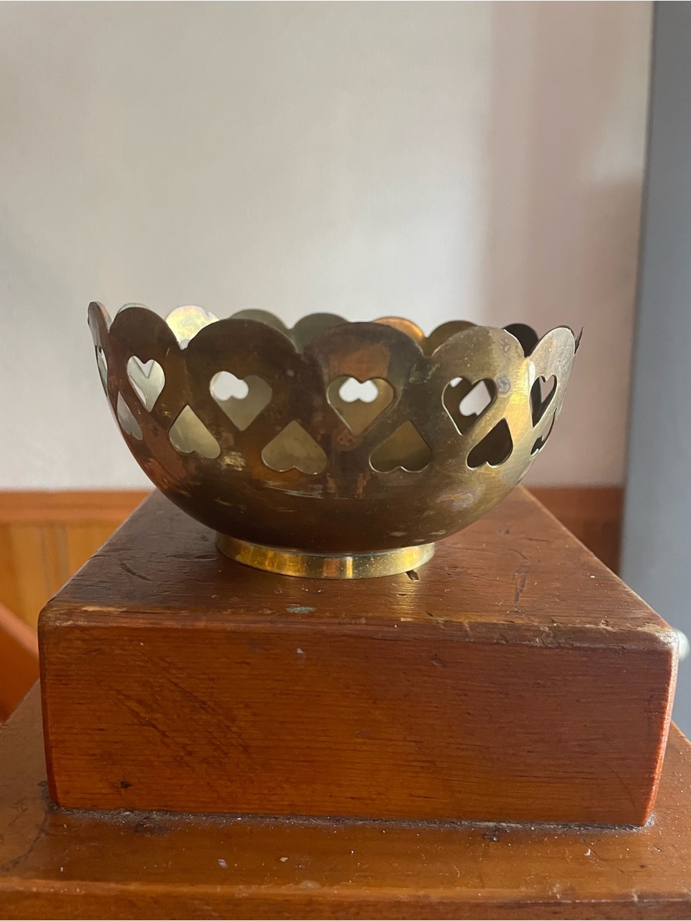 Vintage Brass Heart Cutout Decorative Bowl Home Decor Classic Unique Rare
